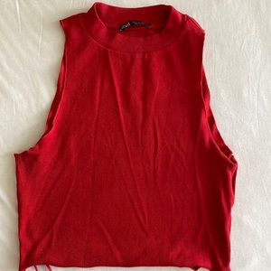 Zara red turtleneck tank top